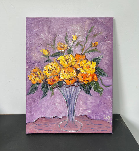 Yellow Roses on Lavender