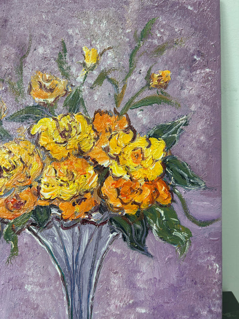Yellow Roses on Lavender