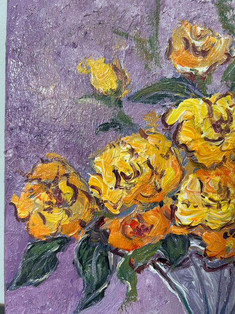 Yellow Roses on Lavender