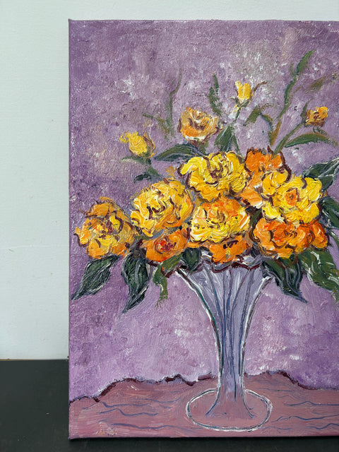 Yellow Roses on Lavender