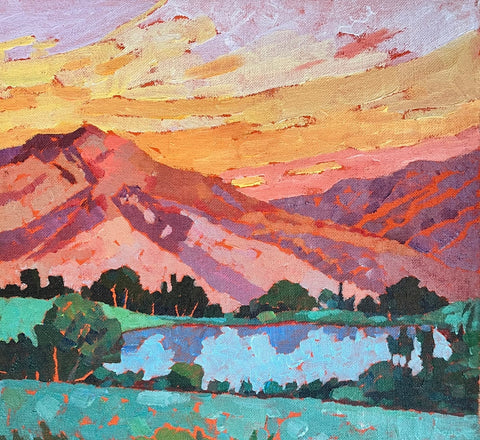 Twilight over Mountains and Lake