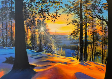 Snow Forest Sunrise Oil Painting