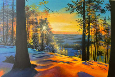 Snow Forest Sunrise Oil Painting