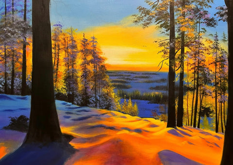Snow Forest Sunrise Oil Painting