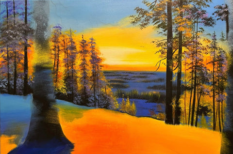 Snow Forest Sunrise Oil Painting