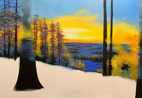 Snow Forest Sunrise Oil Painting