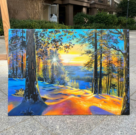 Snow Forest Sunrise Oil Painting