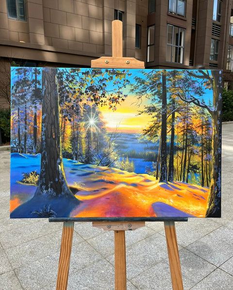 Snow Forest Sunrise Oil Painting