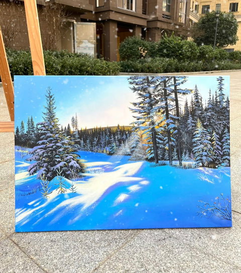 Snowy Pine Forest Oil Painting