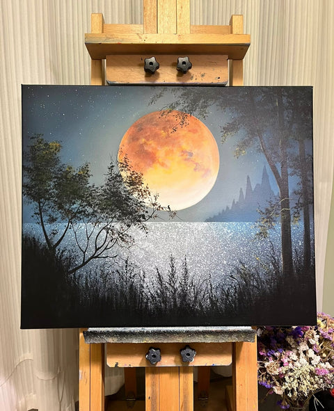 Full Moon Lakeside Oil Painting