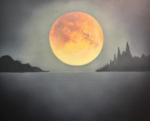 Full Moon Lakeside Oil Painting
