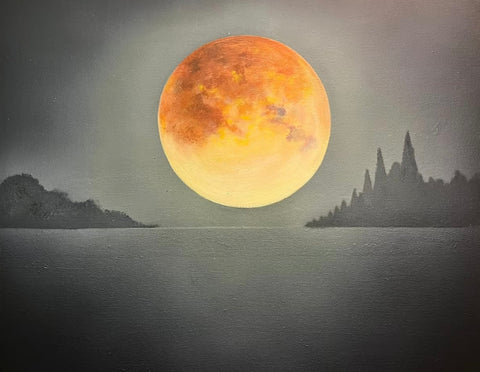 Full Moon Lakeside Oil Painting
