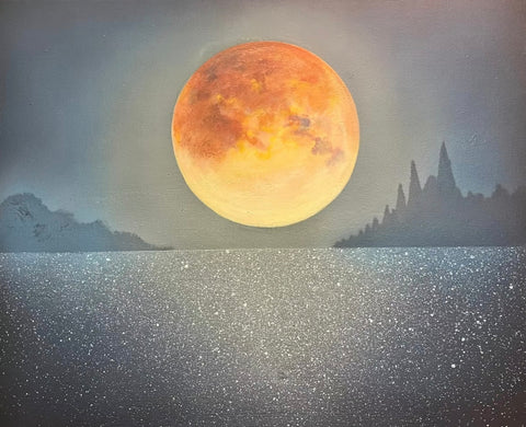 Full Moon Lakeside Oil Painting