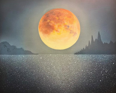 Full Moon Lakeside Oil Painting