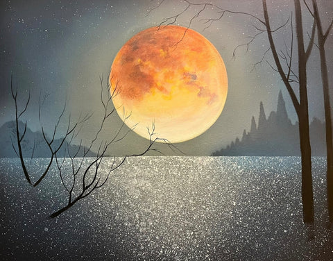 Full Moon Lakeside Oil Painting