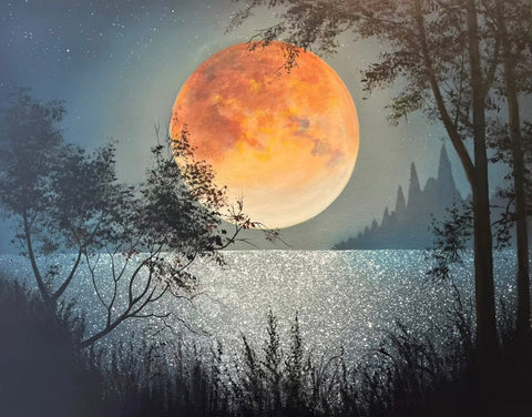 Full Moon Lakeside Oil Painting