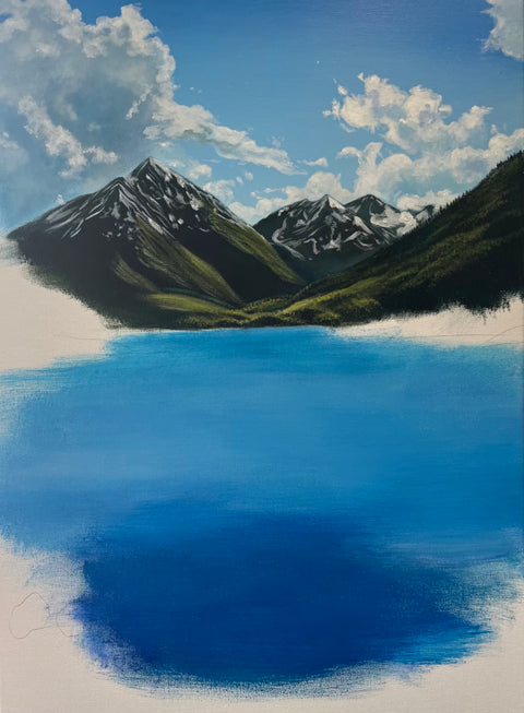 Mountain Lake Wildflower Oil Painting