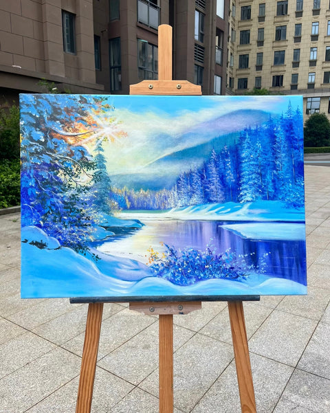 Frozen Lake Winter Dawn Oil Painting