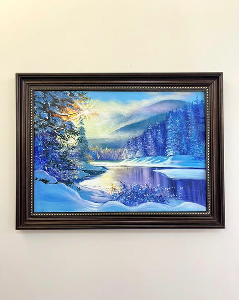 Frozen Lake Winter Dawn Oil Painting