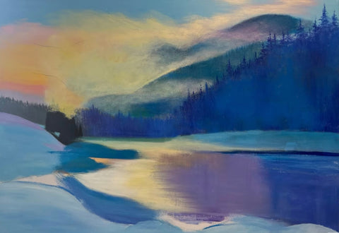 Frozen Lake Winter Dawn Oil Painting
