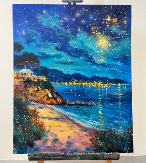 Starry Coast Night Oil Painting