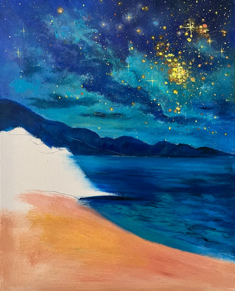 Starry Coast Night Oil Painting