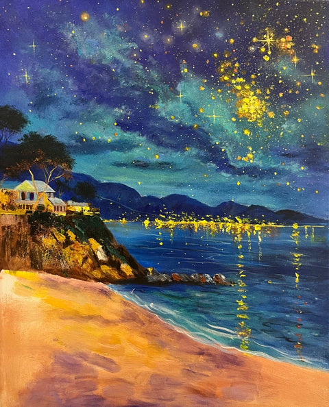 Starry Coast Night Oil Painting