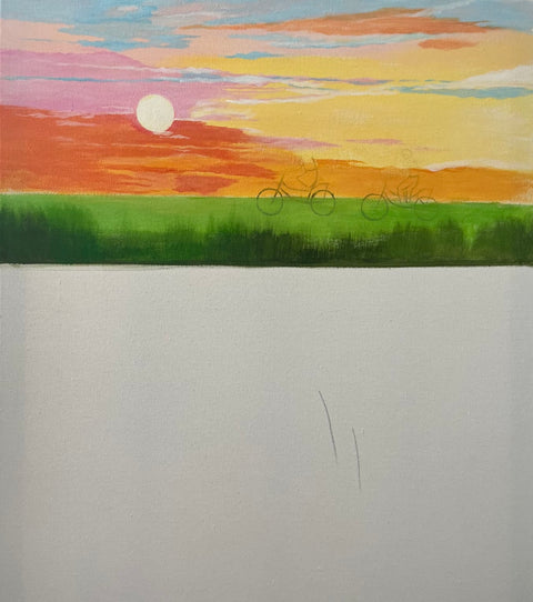 Flower Field Cycling Oil Painting