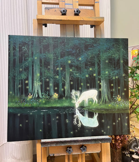 Spirit Deer Dark Forest Oil Painting