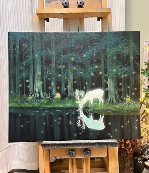Spirit Deer Dark Forest Oil Painting