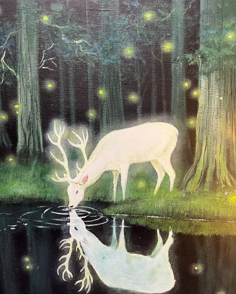 Spirit Deer Dark Forest Oil Painting