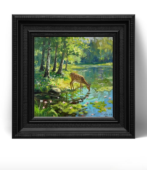 Woodland Deer Drinking Water