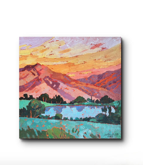 Twilight over Mountains and Lake
