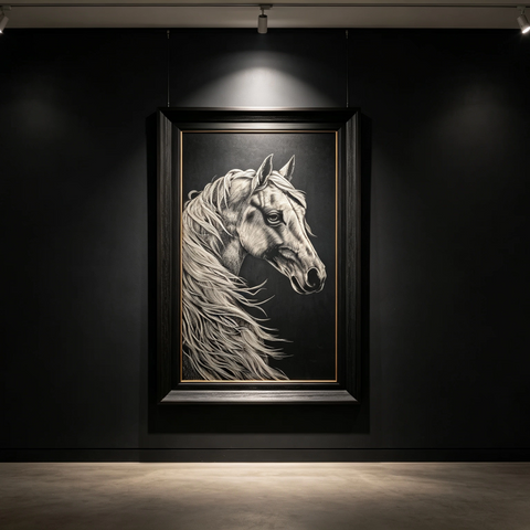 Galloping Mane Horse Woodcut Print