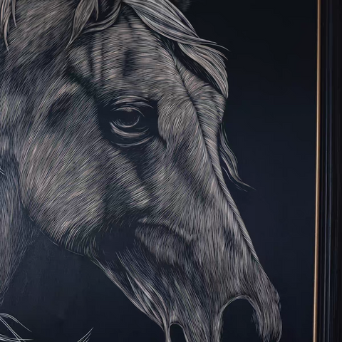 Galloping Mane Horse Woodcut Print
