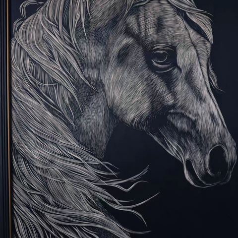 Galloping Mane Horse Woodcut Print