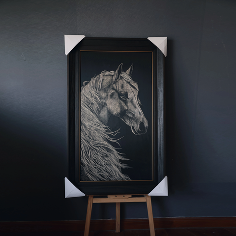 Galloping Mane Horse Woodcut Print