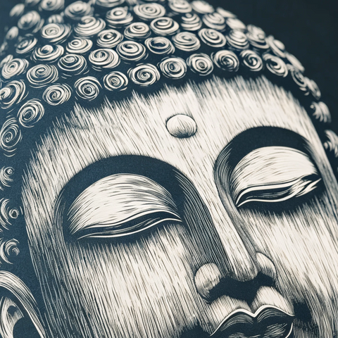 Serene Buddha Woodcut Print