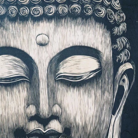 Serene Buddha Woodcut Print