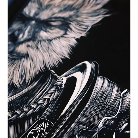 Monkey King Woodcut Print