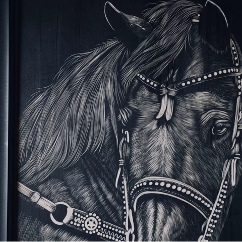 Saddled Steed Woodcut Print