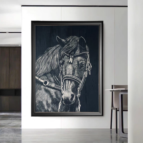 Saddled Steed Woodcut Print