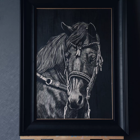 Saddled Steed Woodcut Print