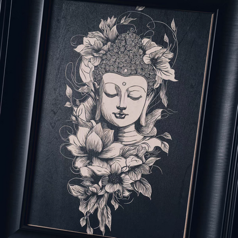 Floral Buddha Woodcut Print