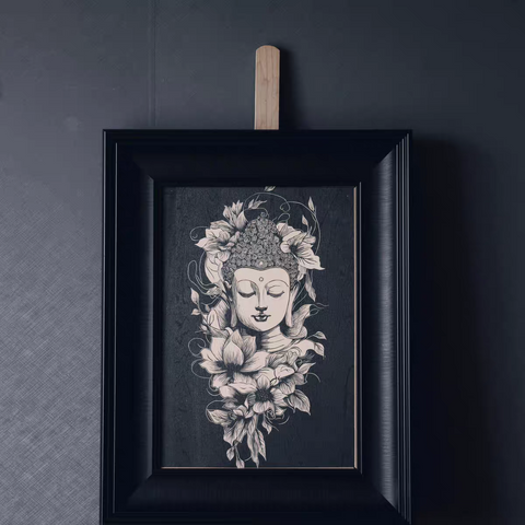 Floral Buddha Woodcut Print