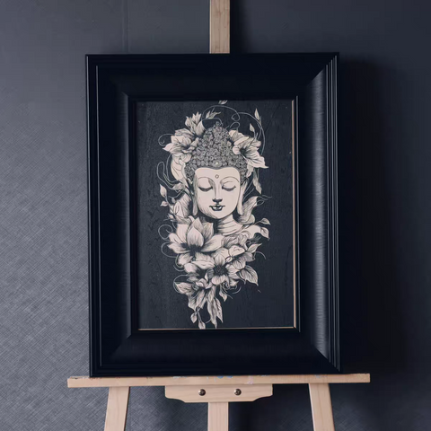 Floral Buddha Woodcut Print