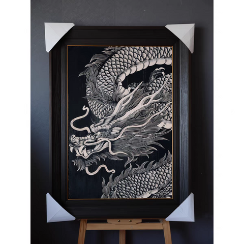 Ascending Dragon Woodcut Print