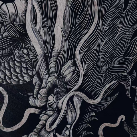 Ascending Dragon Woodcut Print