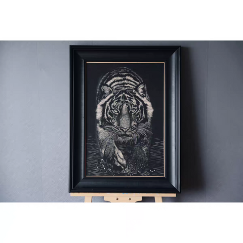 Walking Tiger Woodcut Print