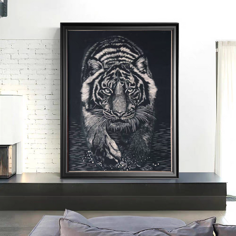 Walking Tiger Woodcut Print